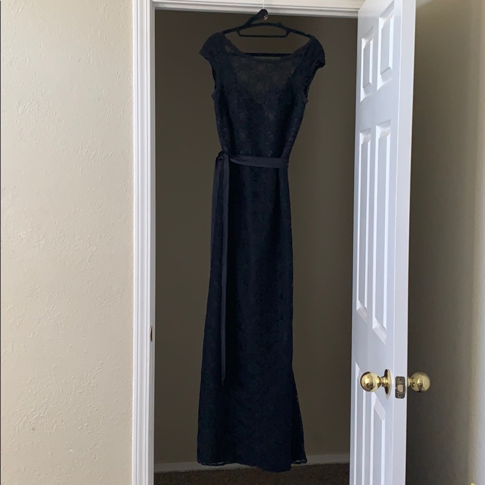 Black floral lace floor length bridesmaid dress